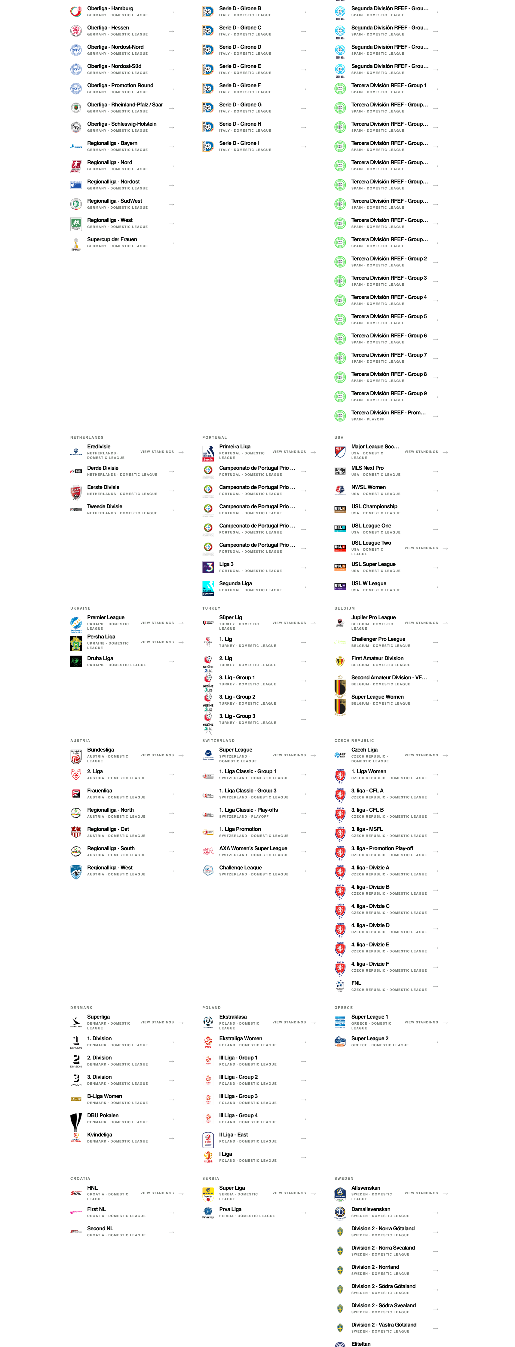 MatchTide: Browsing leagues and competitions.