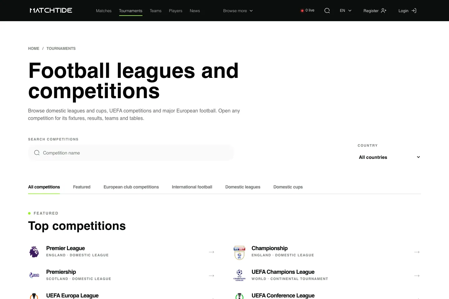 MatchTide competition interface showing fixtures and tournament context.