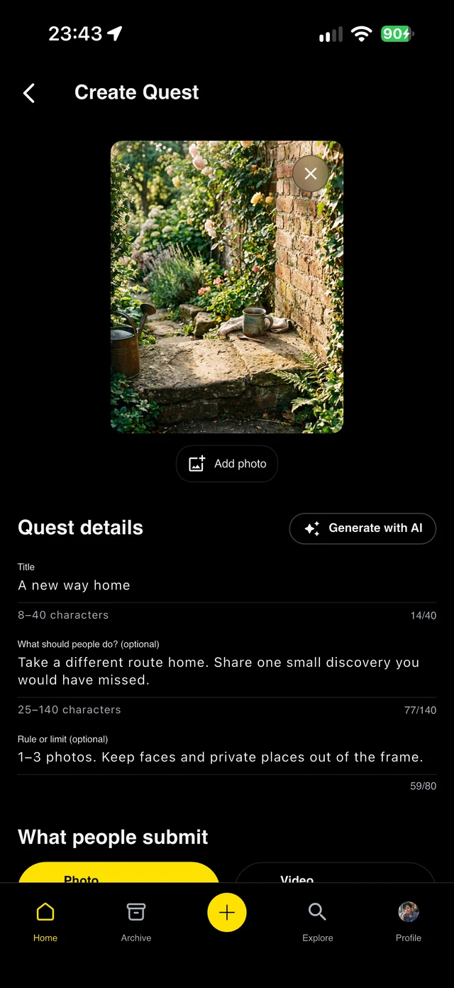 Quest-ly: The current AI-assisted challenge drafting interface.