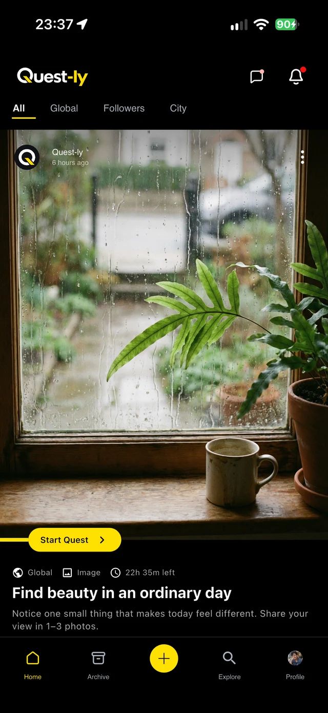 Quest-ly: A photo challenge in the current home feed.