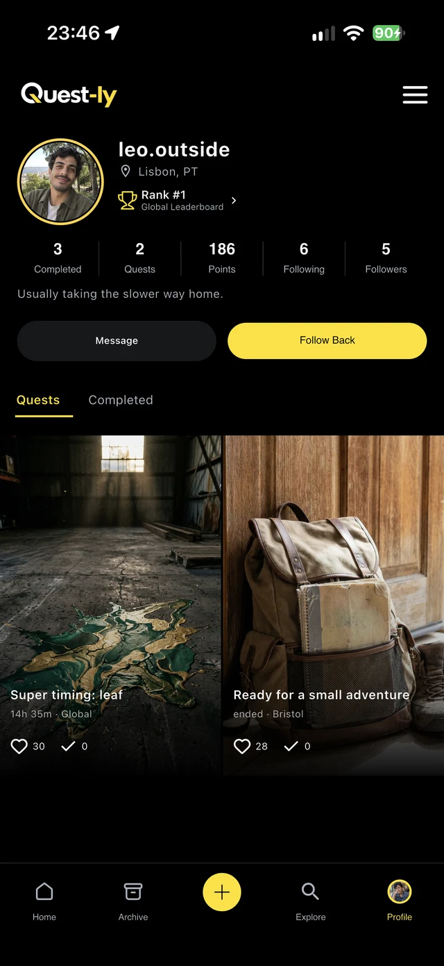 Quest-ly: A member profile and follow state.