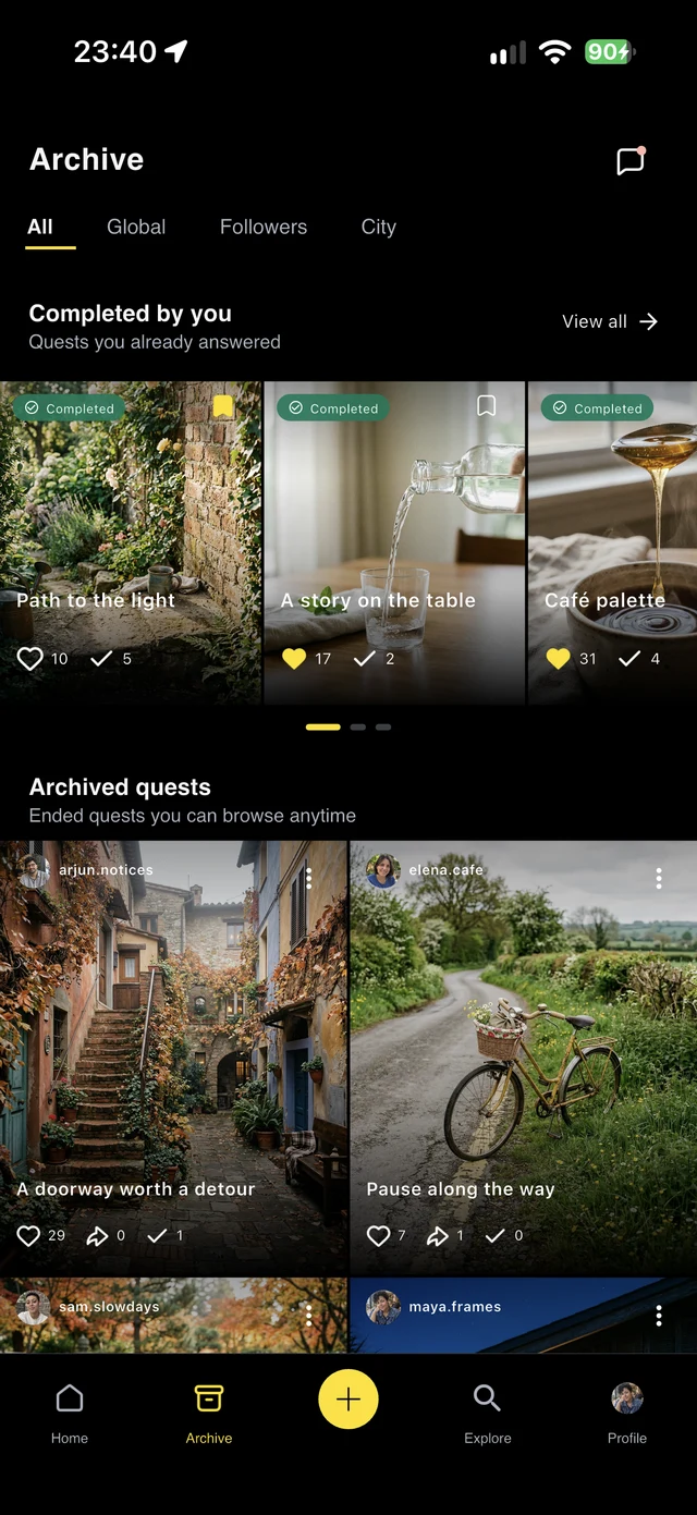 Quest-ly: Completed and archived challenge collections.