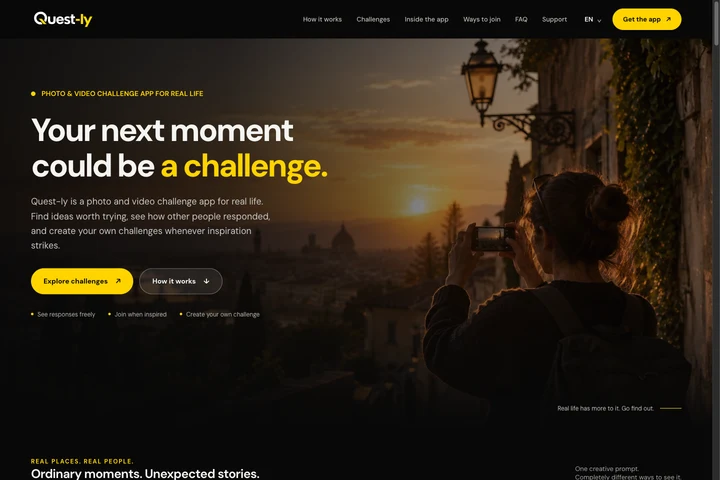Quest-ly: The current Quest-ly website, captured from the public live page.