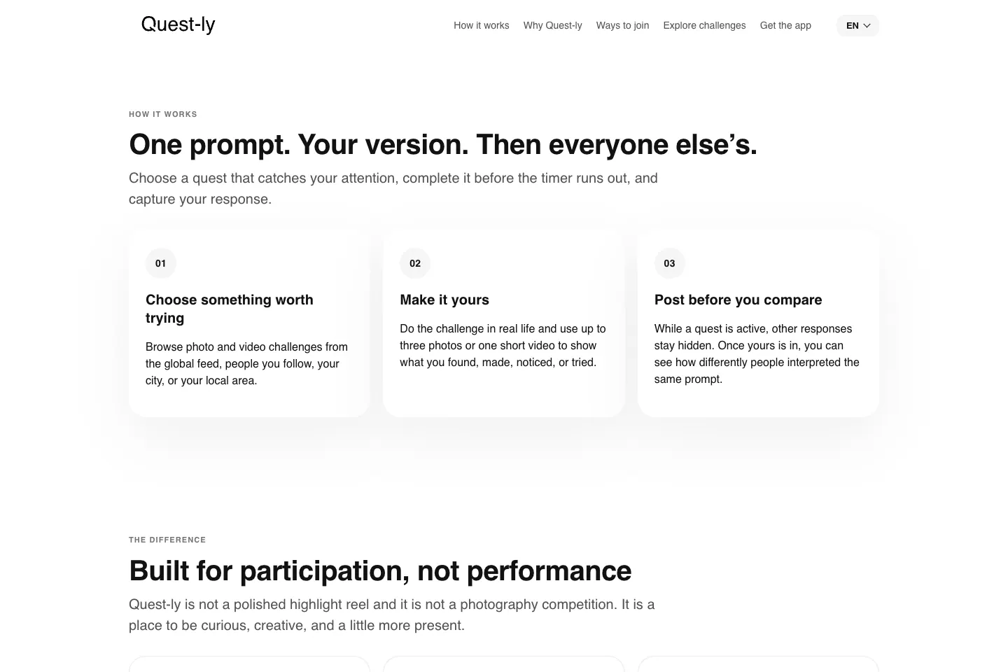 Questly participation flow showing a prompt and response.