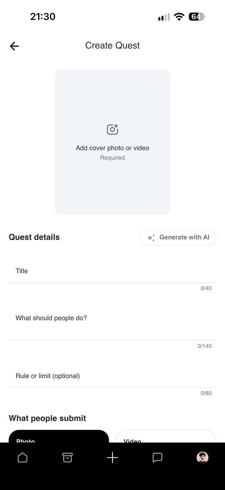 Questly: Медіа, назва та інструкції для нового квесту.