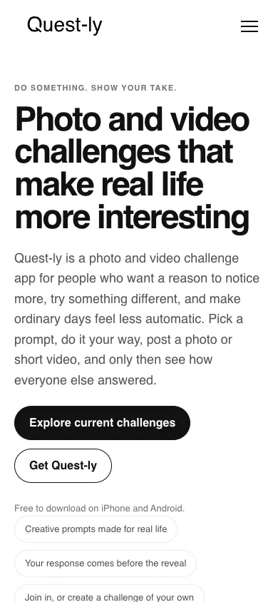 Questly participation interface on a narrow mobile screen.
