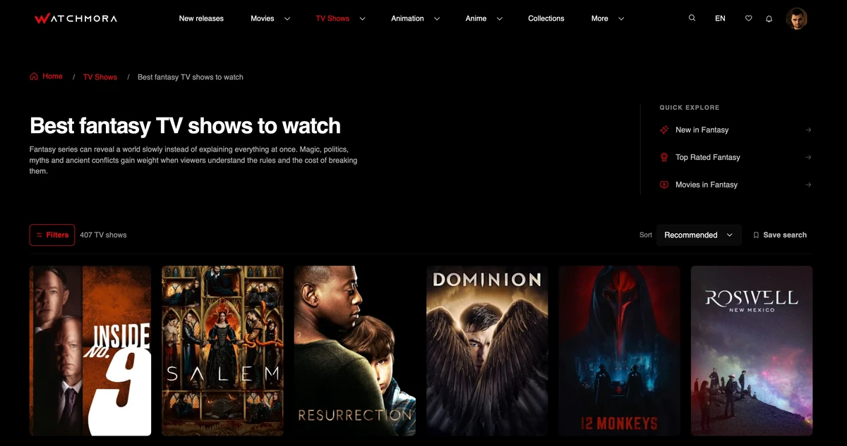 Watchmora: Перегляд серіалів у вибраному жанрі.